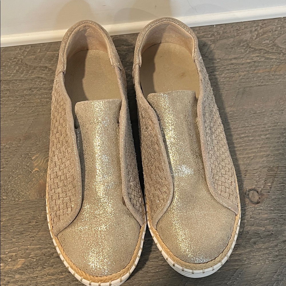 J/Slides NYC Kayla gold metallic woven leather slip on shoes 8.5 - Picture 6 of 8